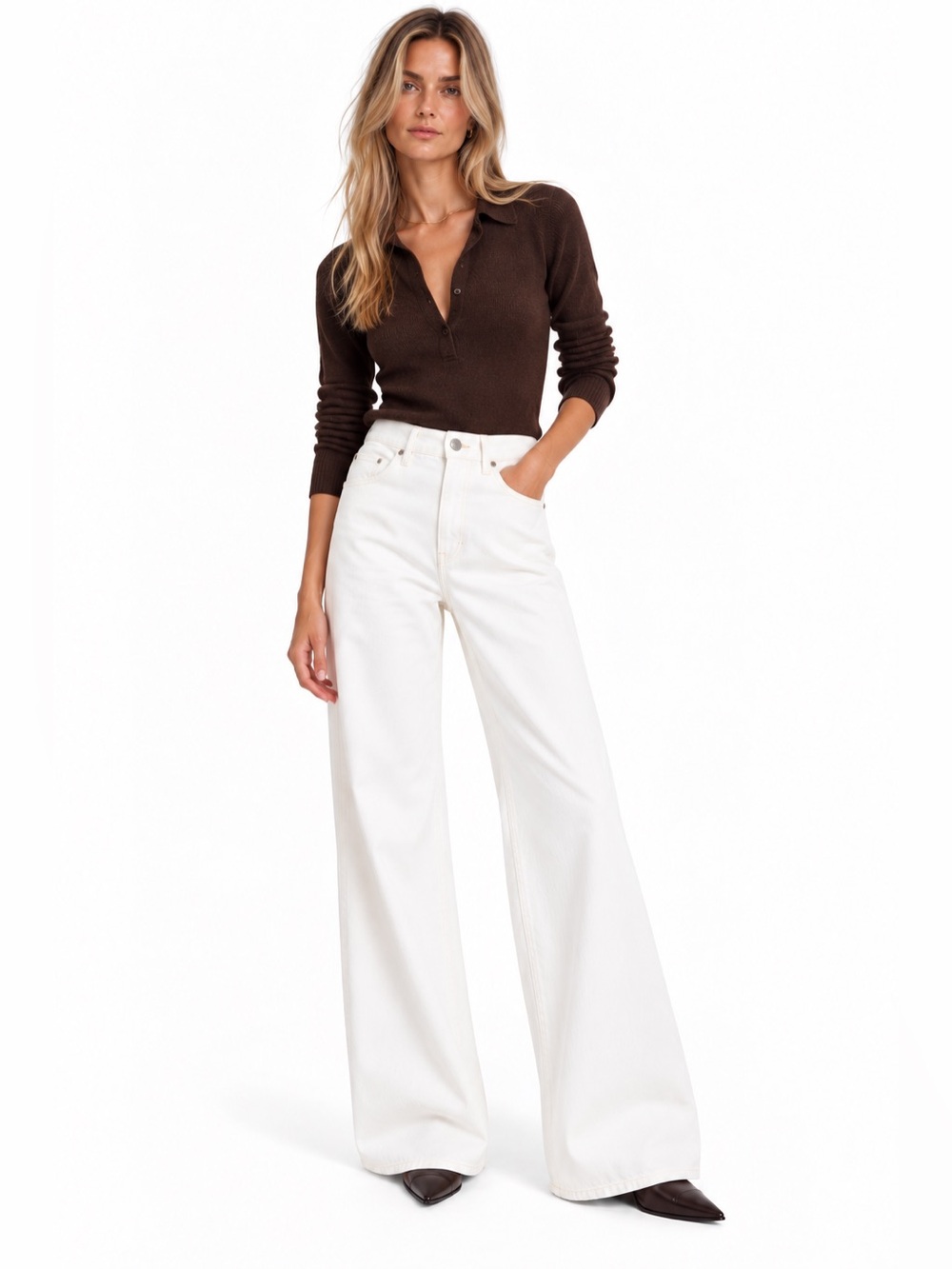 NWOT The Frankie Shop Super Wide Leg Jeans Soft White XS 24-26